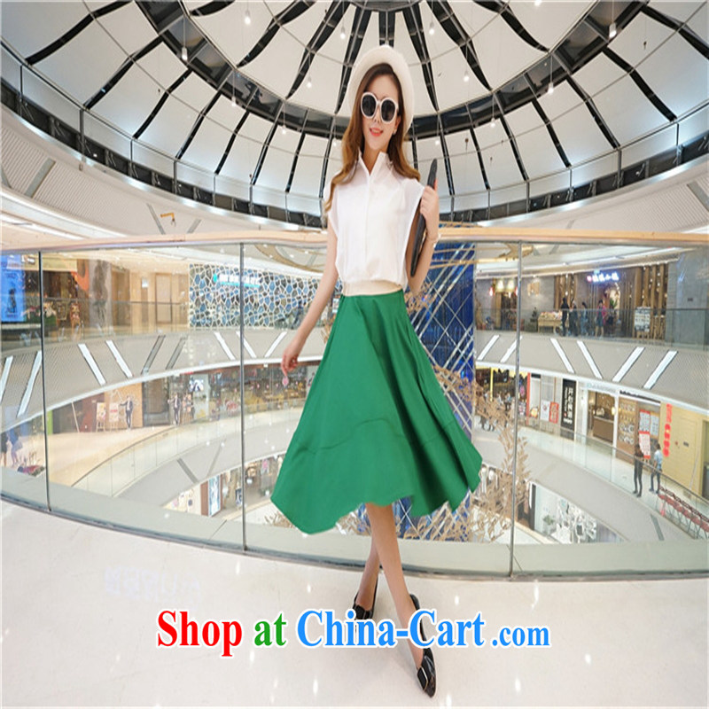 Ya-ting store summer 2015 New Europe, larger female snow-woven dresses solid color shirt Large Body skirt two sets of picture color S, blue rain bow, and shopping on the Internet