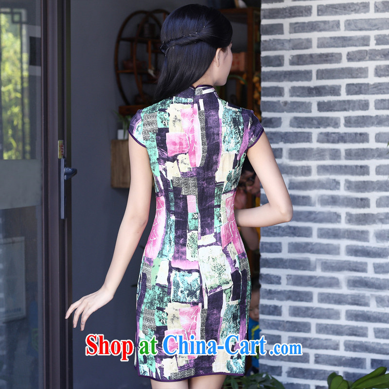 China classic cotton stamp duty, short cheongsam dress retro daily improved fashion style summer qp red XXXL, China Classic (HUAZUJINGDIAN), online shopping