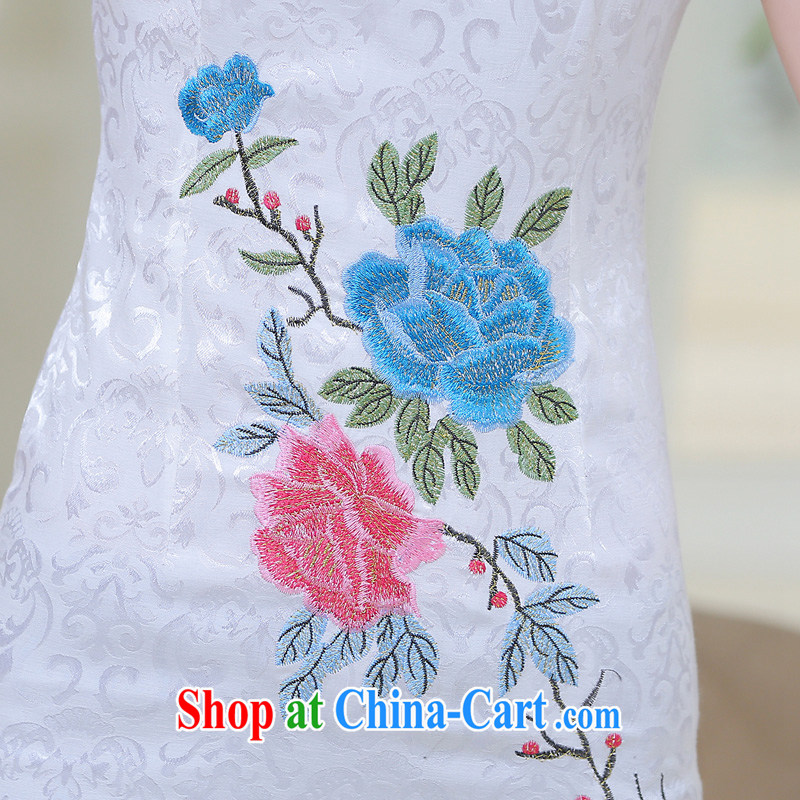 Summer 2015 new female Ethnic Wind Chinese short-sleeved retro stamp beauty style graphics thin package and cheongsam dress white XL Kou, Lance, and shopping on the Internet