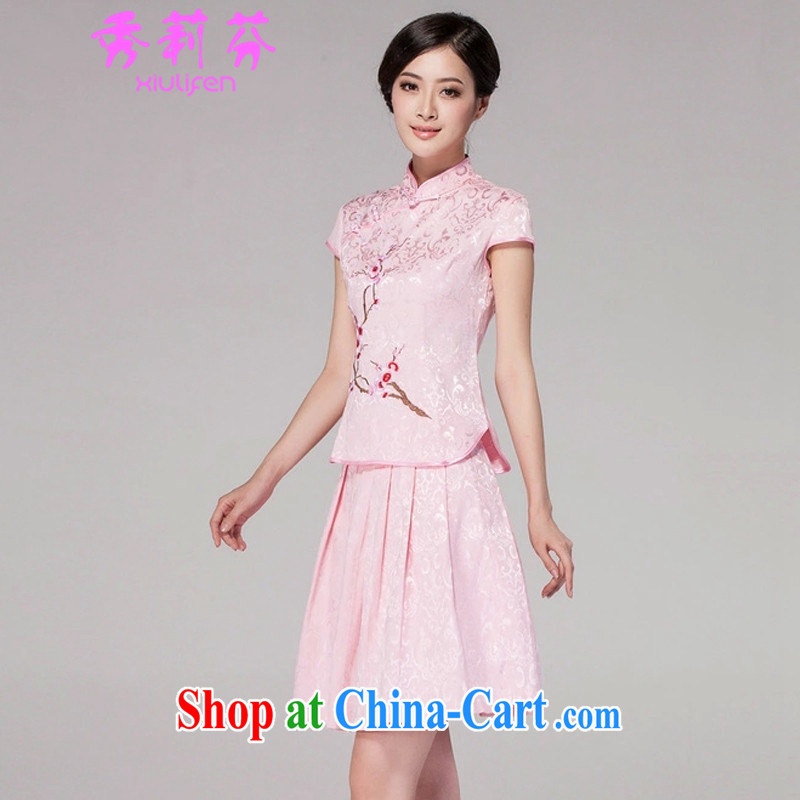 Hsiu-li-fen 2015 New Tang with everyday dresses dresses high-end retro style two-part kit B - 518 - 1125 pink XL