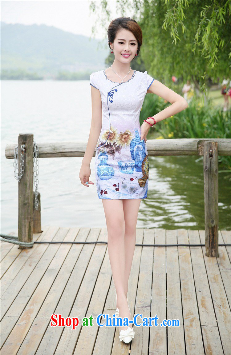 Constitution, a female daily improved round-collar dresses 2015 summer new, Retro beauty charm lady elegant atmosphere dress 7868 blue roses M pictures, price, brand platters! Elections are good character, the national distribution, so why buy now enjoy more preferential! Health