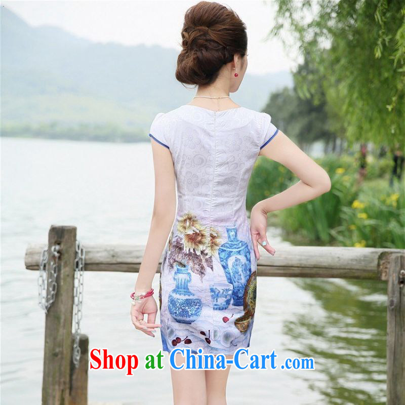 Constitution, women spend the day improved round-collar dresses 2015 summer new retro style beauty lady elegant atmosphere dress 7868 blue roses M, constitution, spend, shopping on the Internet