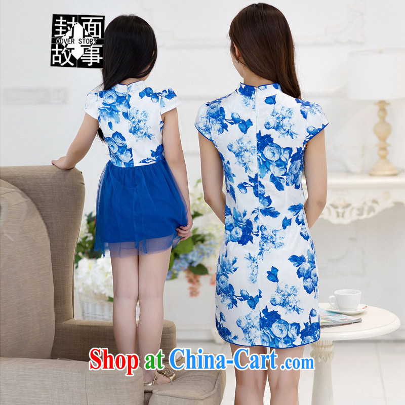 Cover Story parent-child on summer 2015 new blue and white porcelain antique Chinese wind dresses beauty dresses mother and daughter with shaggy skirts dresses picture color baby 12, the cover story (cover story), and, on-line shopping