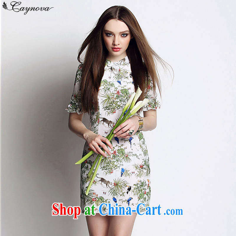 Caynova 2015 summer outfit New, short-sleeved stamp Silk Dresses picture color XL