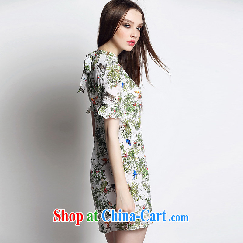 Caynova 2015 summer outfit New, short-sleeved stamp Silk Dresses picture color XL, Caynova, shopping on the Internet