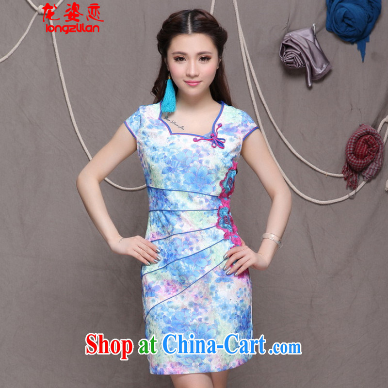 Kowloon City Land 2015 China wind stylish Ethnic Wind fine cheongsam dress elegance FA 033, 9905 blue XL