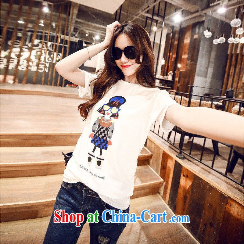 Korean summer female cartoon characters with round collar shirt T female S 715 white are code, the United States and days to assemble (meitianyihuan), shopping on the Internet