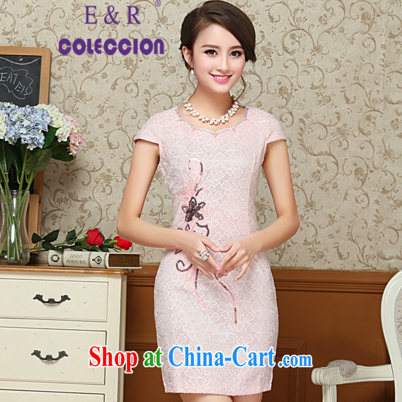 2015 new dresses spring and summer girls improved stylish petal collar lace cheongsam dress daily outfit skirt pink XXL, E &R COLECCION, shopping on the Internet