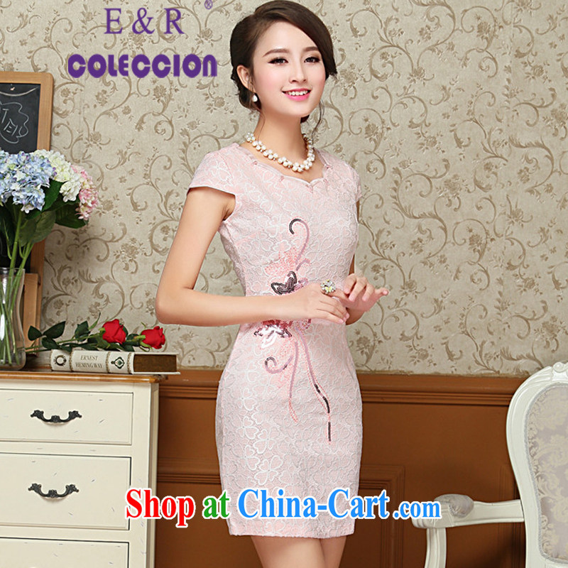 2015 new dresses spring and summer girls improved stylish petal collar lace cheongsam dress daily outfit skirt pink XXL, E &R COLECCION, shopping on the Internet