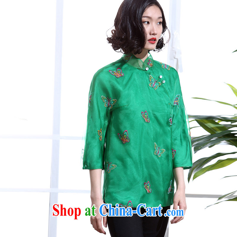 Summer 2015 new manual embroidery butterfly silk European root by Tang women retro Chinese style Chinese, for T-shirt 7 cuff green L, Donald Rumsfeld, Tang, and shopping on the Internet