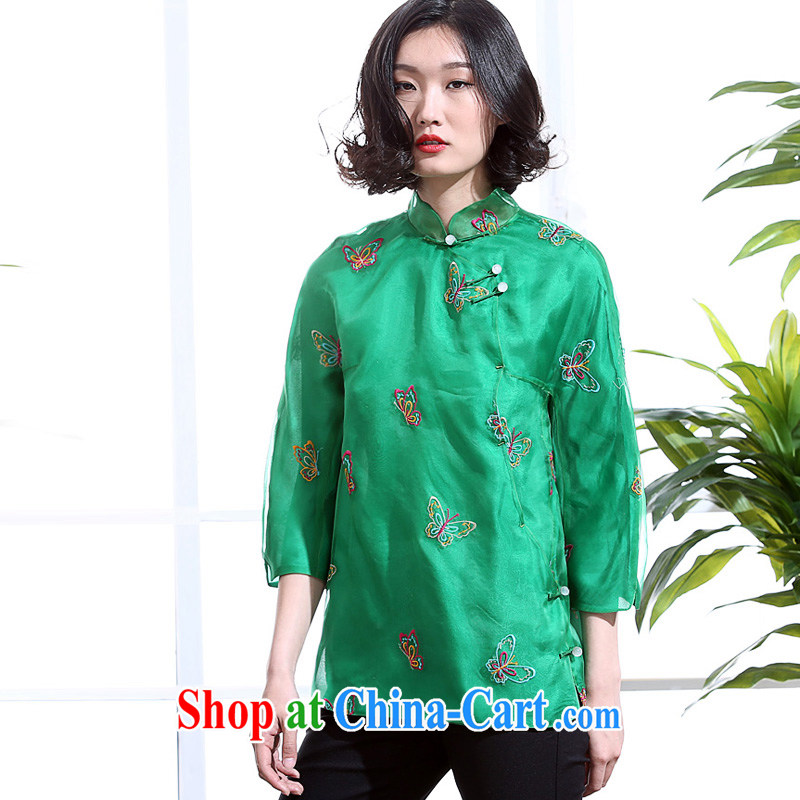 Summer 2015 new manual embroidery butterfly silk European root by Tang women retro Chinese style Chinese, for T-shirt 7 cuff green L, Donald Rumsfeld, Tang, and shopping on the Internet