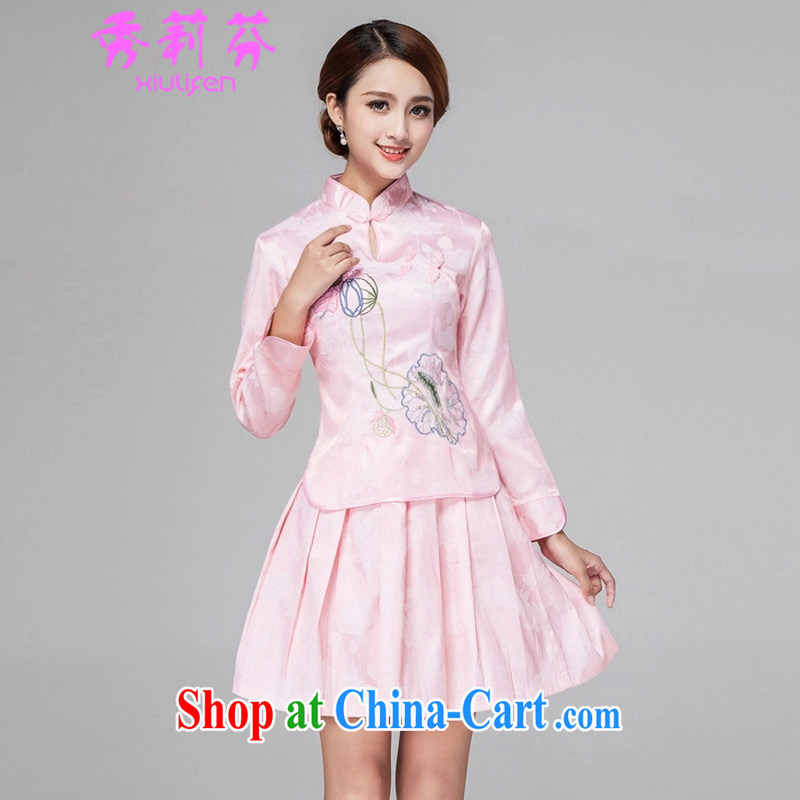 Hsiu-li-fen 2015 spring and summer girls decorated in a classical day-long-sleeved improved stylish outfit two piece kit B - 518 - 1121 pink XL, Su-li-fen (xiulifen), on-line shopping