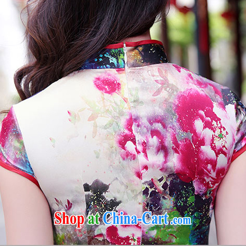 2015 summer new retro stamp improved cheongsam dress qipao Cultivating Female red Peony XXL, domino-hee, shopping on the Internet