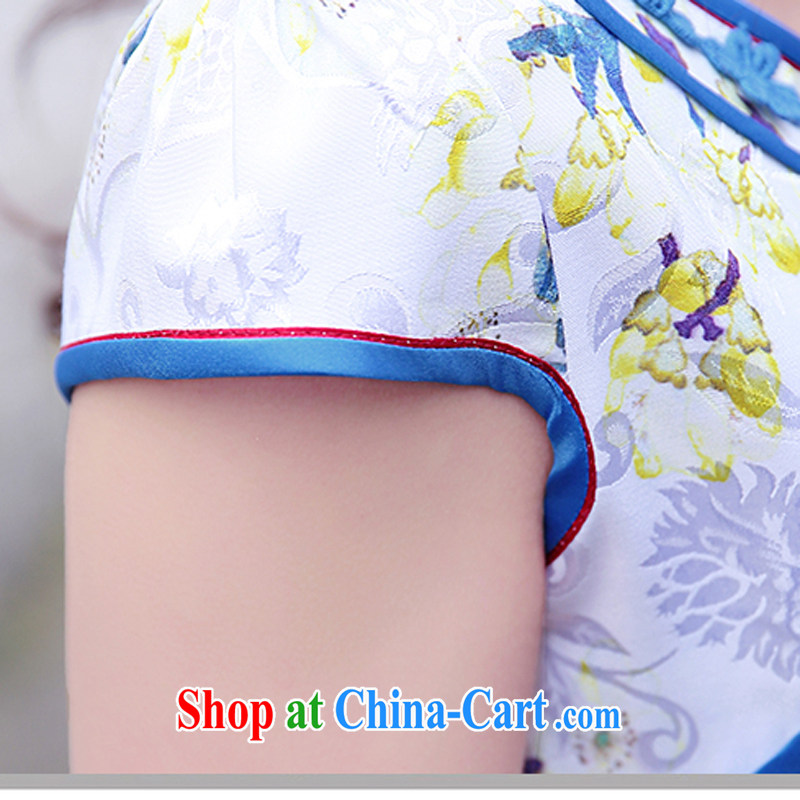 2015 new summer daily improved cheongsam short-sleeved, long cheongsam dress female blue plum L, Domino-hee, shopping on the Internet