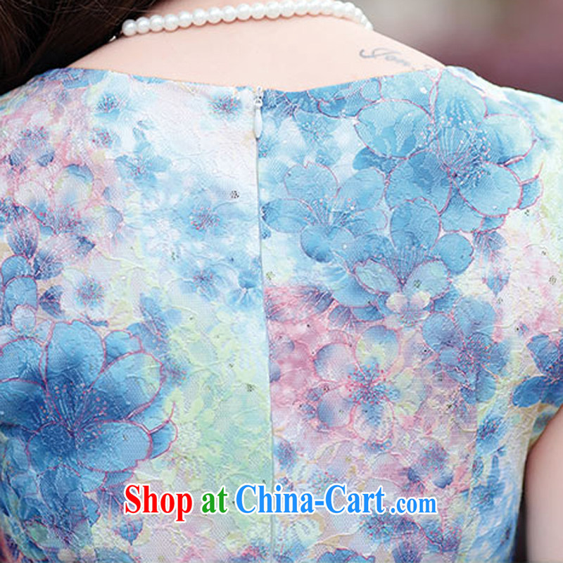 Summer 2015 New Beauty video thin package and stamp short sleeve lace dress female blue rose M, domino-hee, shopping on the Internet