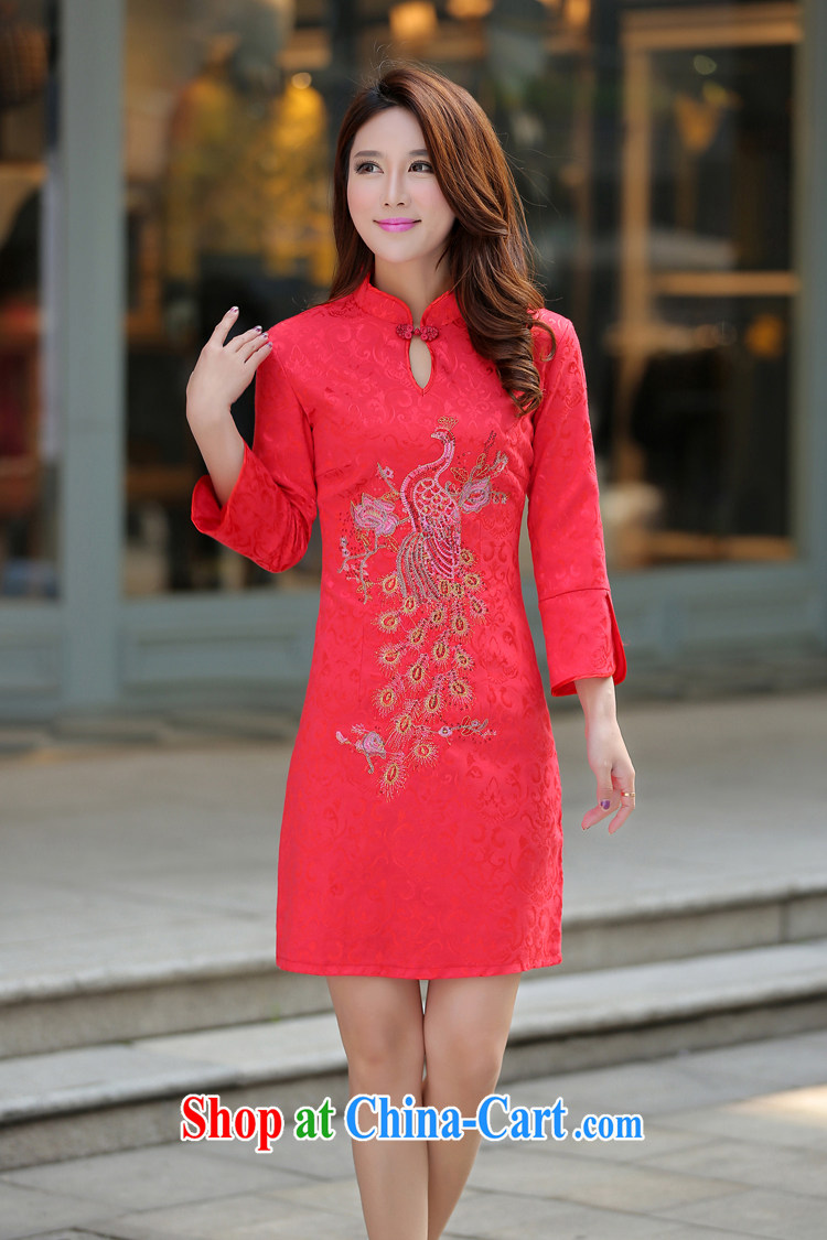 US-Iraqi advisory committee 2015 summer New and Improved stylish embroidered cheongsam dress elegant Chinese Ethnic Wind beauty graphics thin style short-sleeve dress red L pictures, price, brand platters! Elections are good character, the national distribution, so why buy now enjoy more preferential! Health