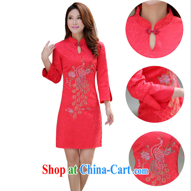 US-Iraqi advisory committee 2015 summer New and Improved stylish embroidered cheongsam dress elegant Chinese Ethnic Wind beauty graphics thin style short-sleeved gown red L clothing, Vicky Lai, shopping on the Internet