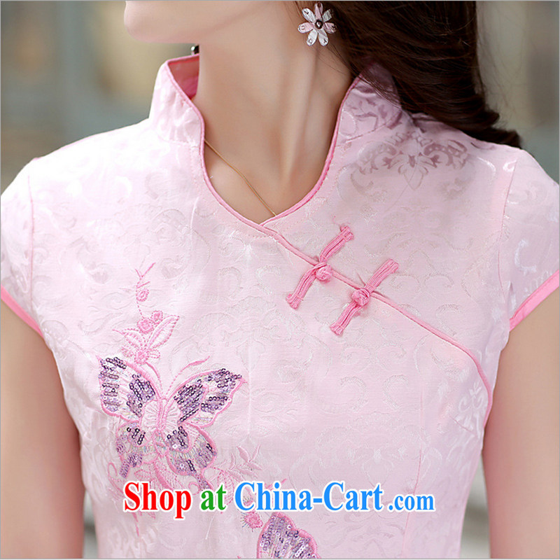 US-Iraqi advisory committee 2015 summer New and Improved stylish embroidered cheongsam dress elegant Chinese Ethnic Wind beauty graphics thin style short-sleeved gown white L clothing, Vicky Lai, shopping on the Internet