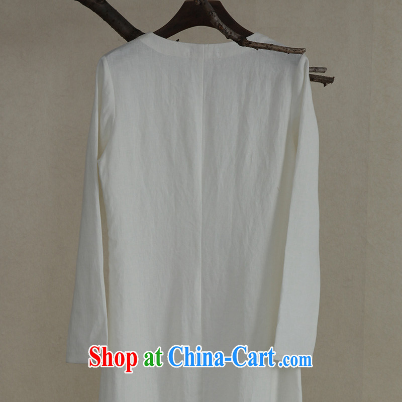 Marks the cotton dress improved Chinese Ethnic Wind Chinese Han-long, hand-painted art Zen tea linen gown white XXL, ink, and shopping on the Internet