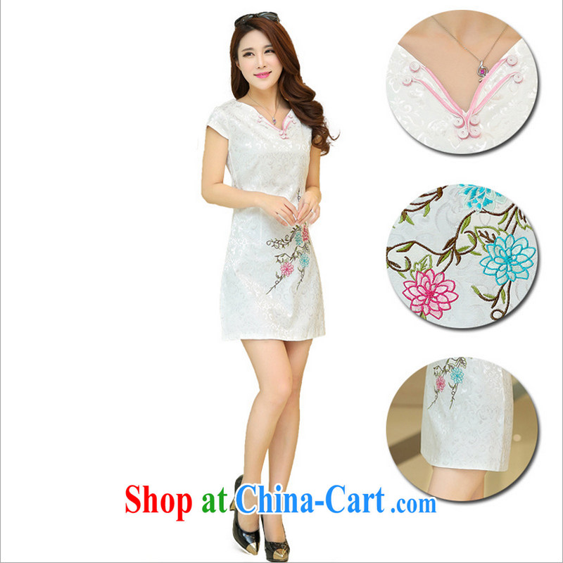 US-Iraqi advisory committee 2015 summer New and Improved stylish embroidered cheongsam dress elegant Chinese Ethnic Wind beauty graphics thin style short-sleeved gown white XL clothing, Vicky Lai, shopping on the Internet