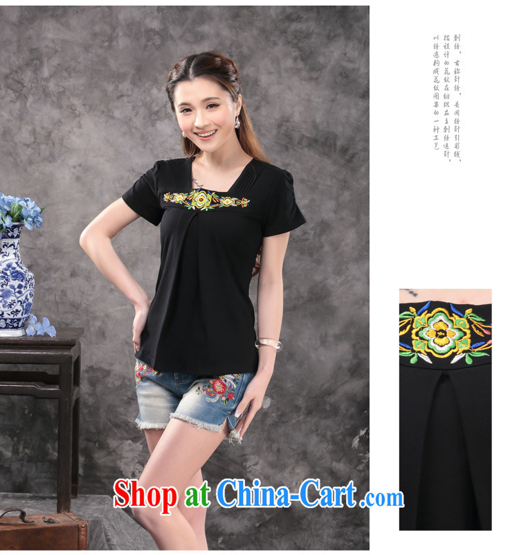 8579 M only spot 2015 summer National wind embroidery embroidered 100 ground loose version T shirt T-shirt Ladies black 2 XL pictures, price, brand platters! Elections are good character, the national distribution, so why buy now enjoy more preferential! Health