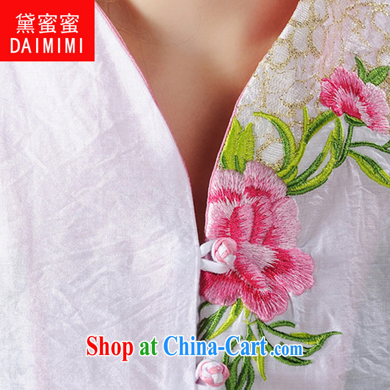 Diane honey honey 2015 new Peony embroidery Chinese, summer/Chinese improved short-sleeved T-shirt outfit white XXL, Diane honey honey (DAIMIMI), online shopping