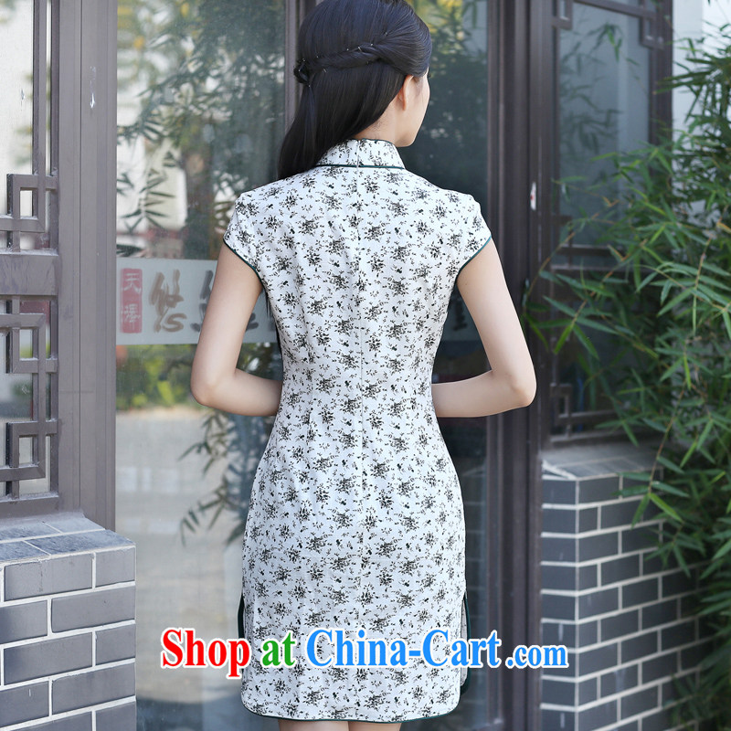 China classic 2015 summer new, daily improved cheongsam dress beauty graphics thin short, literature and art, black flower XXXL, China Classic (HUAZUJINGDIAN), online shopping