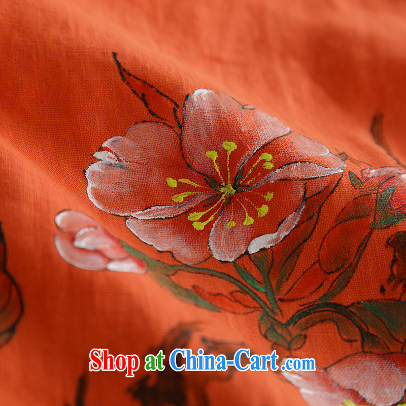 Ink spring Chinese Antique daily Han-gown arts and cultural Ethnic Wind hand-painted cotton the Chinese T-shirt girls orange XXL, ink, and shopping on the Internet