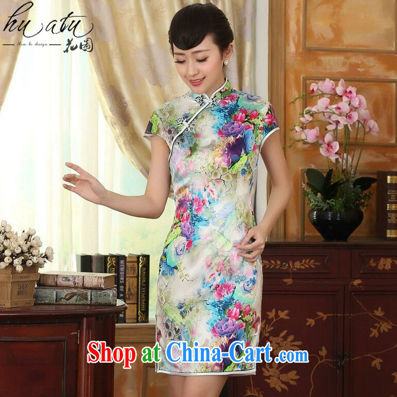 spend the summer girls dresses heavy silk retro classic sauna silk poster stretch Satin beauty double-decker short dresses such as the color 2 XL, figure, and shopping on the Internet