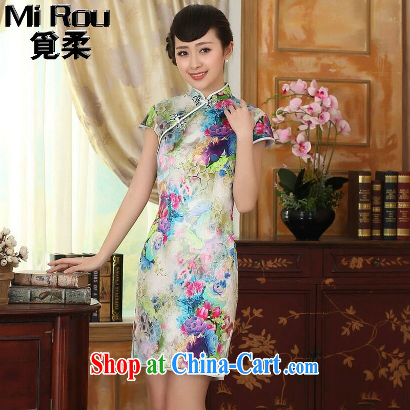 Find Sophie summer female qipao heavy silk retro classic sauna silk poster stretch Satin beauty double short cheongsam as color 2XL, flexible employment, and shopping on the Internet