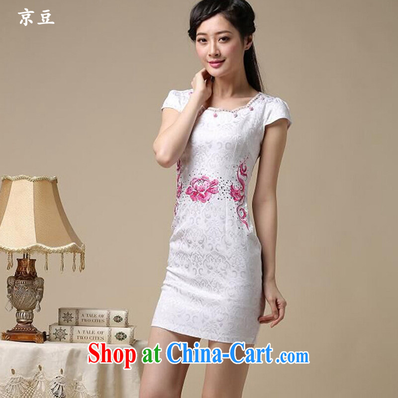The Beijing Summer 2015 new stylish and refined beauty antique embroidered Chinese qipao Ms. dresses HM - JAYT 50 Blue on white flower XXL E, feast, and shopping on the Internet
