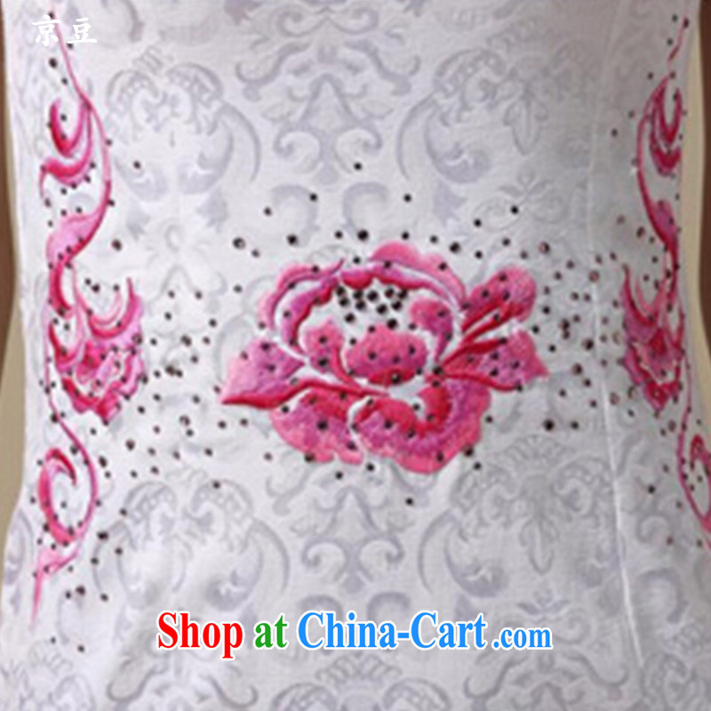 The Beijing Summer 2015 new stylish and refined beauty antique embroidered Chinese qipao Ms. dresses HM - JAYT 50 Blue on white flower XXL E, feast, and shopping on the Internet