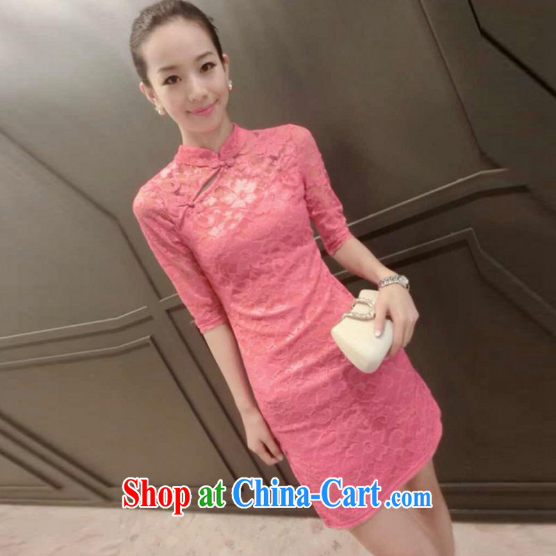 Lin's flowers 2015 European site new lace beauty graphics thin cheongsam dress pink XL, Catherine's flower child (linduoer), online shopping