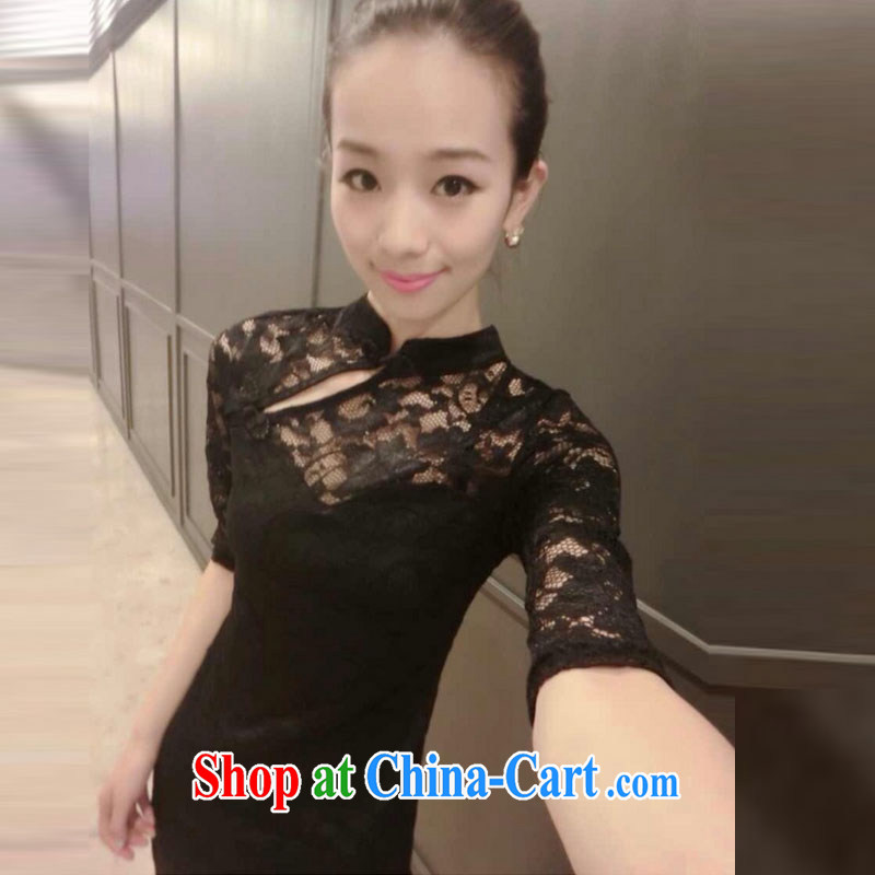 Lin's flowers 2015 European site new lace beauty graphics thin cheongsam dress pink XL, Catherine's flower child (linduoer), online shopping