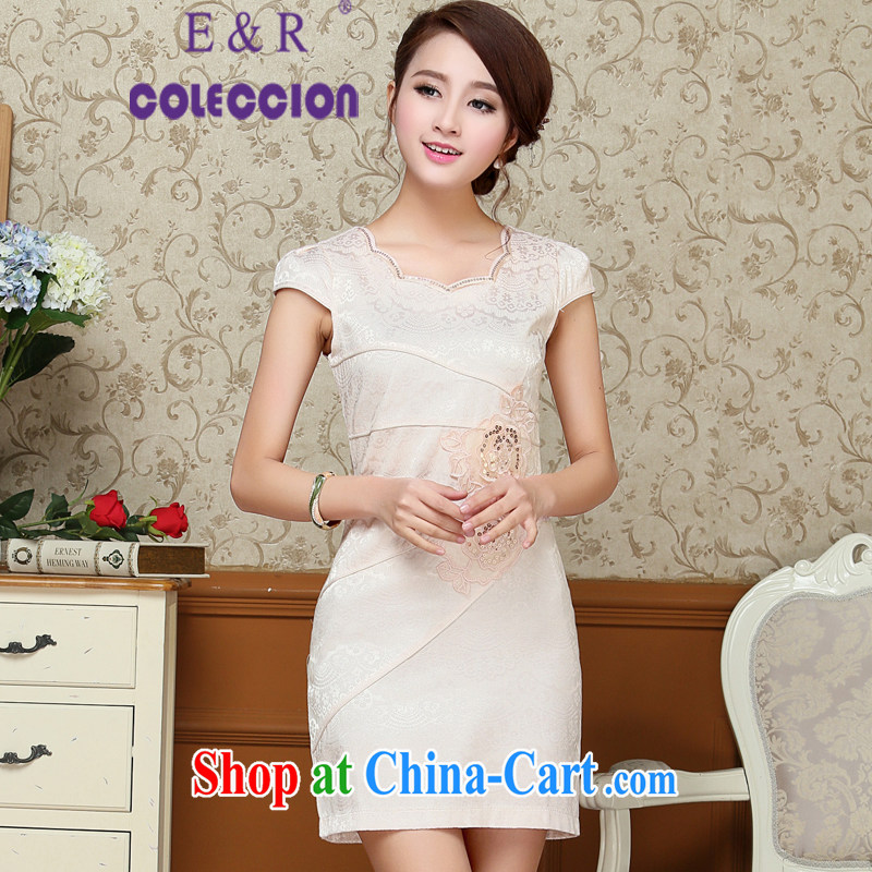 Dresses 2015 new summer beautiful embroidered retro daily improved cheongsam dress temperament Female M yellow XXL, E &R COLECCION, shopping on the Internet