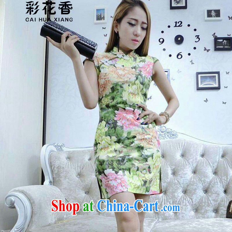 Colorful Flowers 2015 new retro sexy Night Club girls on the truck graphics thin beauty package dresses and tight dresses 3217 yellow L colored flowers (CAI HUA XIANG), online shopping
