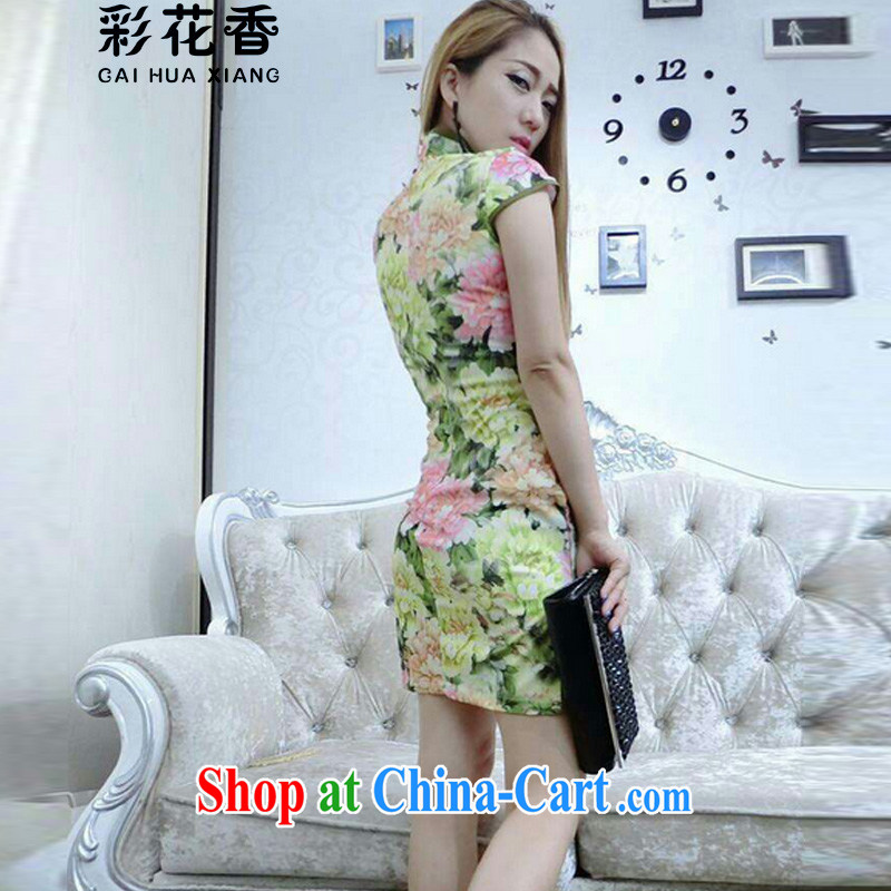 Colorful Flowers 2015 new retro sexy Night Club girls on the truck graphics thin beauty package dresses and tight dresses 3217 yellow L colored flowers (CAI HUA XIANG), online shopping