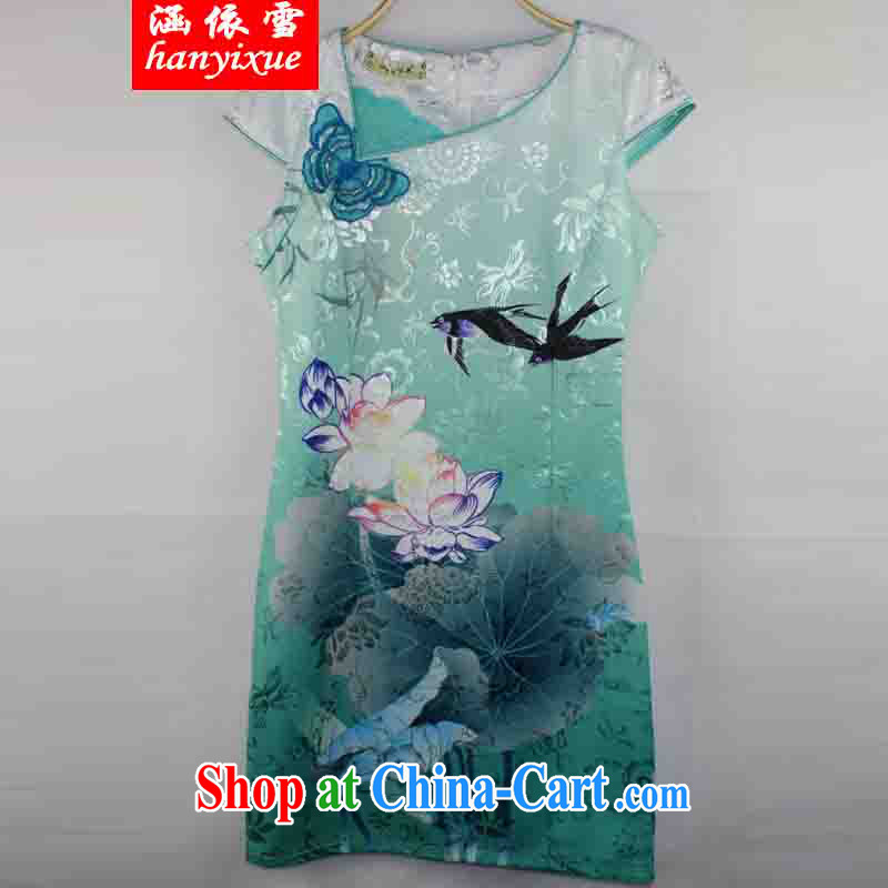 covered by snow in 2015 new dresses and stylish Lotus the gradient improved fashion cheongsam dress summer Beauty Fashion Color Blue XXL, covered in snow, and shopping on the Internet