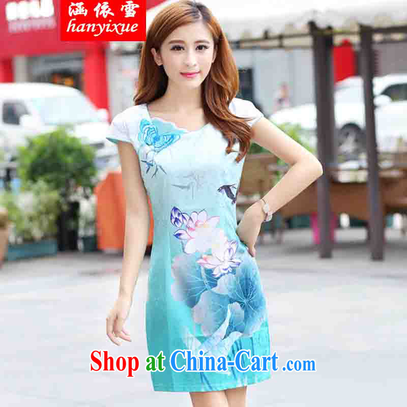 covered by snow in 2015 new dresses and stylish Lotus the gradient improved fashion cheongsam dress summer Beauty Fashion Color Blue XXL, covered in snow, and shopping on the Internet