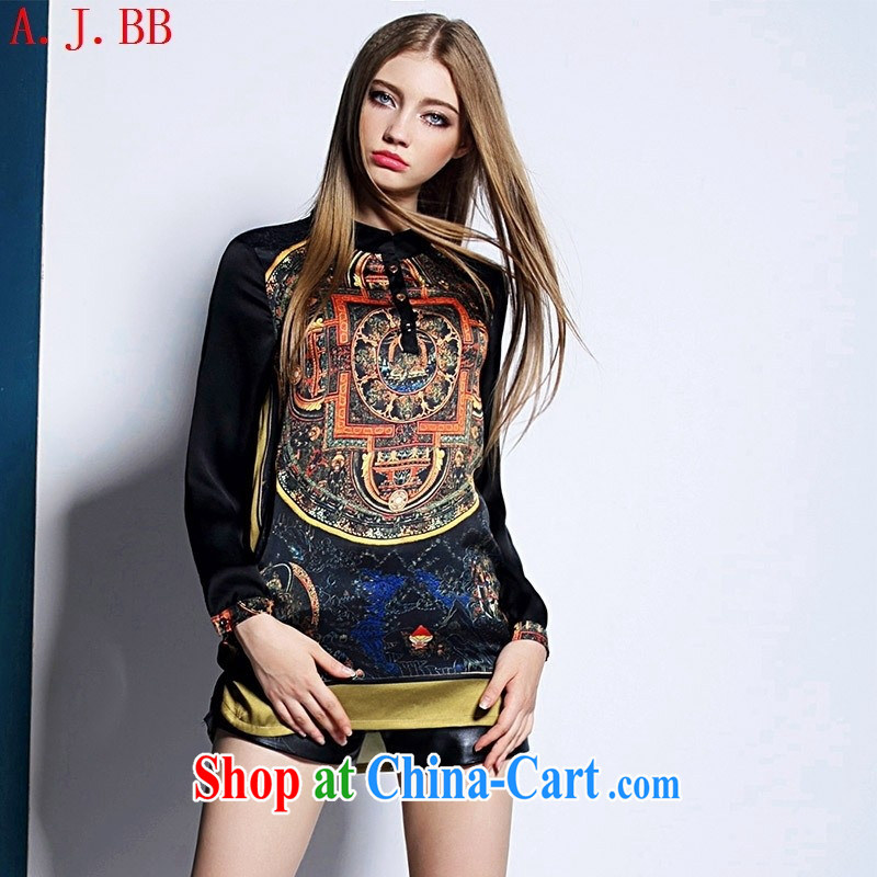 Europe summer 2015 the code female liberal T 桖 retro stitching stamp long-sleeved T-shirt card its color XL