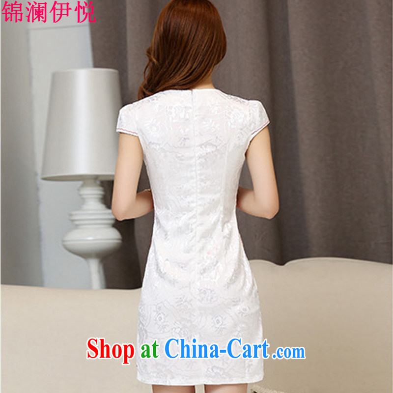kam world the Hyatt 2015 new spring and summer with blue and white porcelain beauty retro improved stylish everyday cotton, short cheongsam dress White Red XXL, Kam world, Yue, and shopping on the Internet