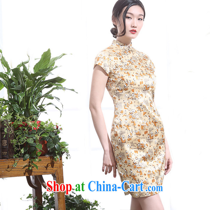 Summer 2015, 100 sub-figure silk stamp daily outfit girl Old Shanghai retro, qipao for China wind yellow L, Donald Rumsfeld, Tang, and shopping on the Internet