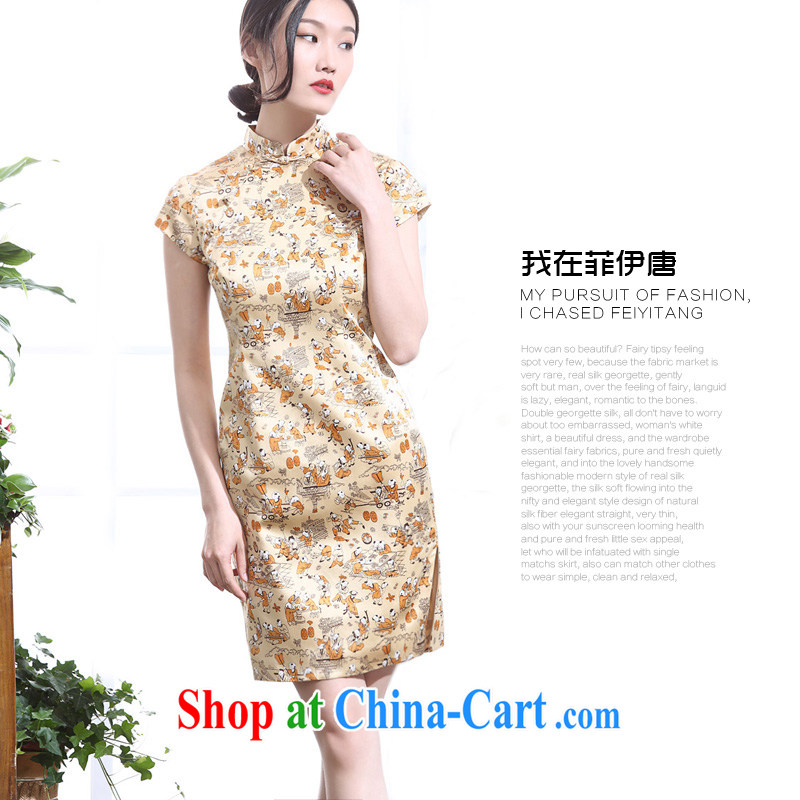 Summer 2015, 100 sub-figure silk stamp daily outfit girl Old Shanghai retro, qipao for China wind yellow L, Donald Rumsfeld, Tang, and shopping on the Internet