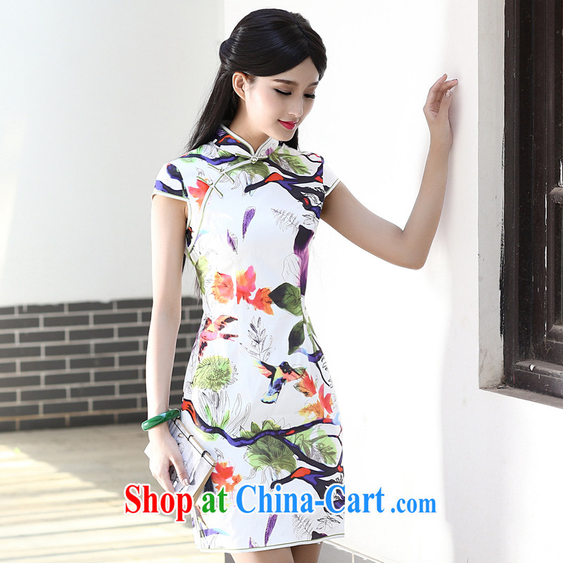 China classic 2015 new summer short improved cheongsam, daily dress retro art small fresh floral XXL