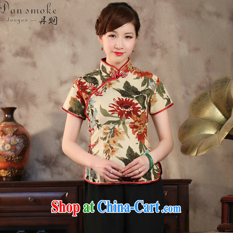 Dan smoke summer new, Retro, Chinese Cotton dyeing and the short-sleeved improved cheongsam Chinese wind small, collared T-shirt take a gentleman in 2 XL