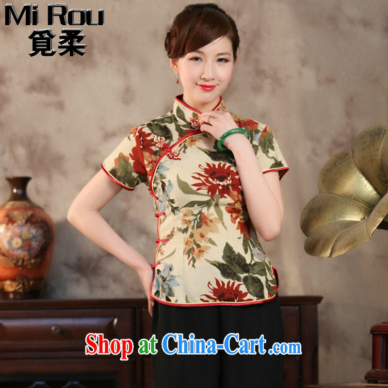 Find Sophie new summer, Ms. antique Chinese Cotton dyeing and the short-sleeved improved cheongsam Chinese wind small, collared T-shirt take a gentleman in 2 XL, flexible employment, shopping on the Internet
