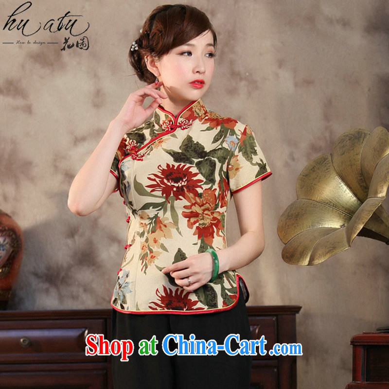 spend the summer new, Retro, Chinese Cotton dyeing and printing the commission short-sleeved improved cheongsam Chinese wind small, collared T-shirt such as the color 2 XL, figure, and shopping on the Internet