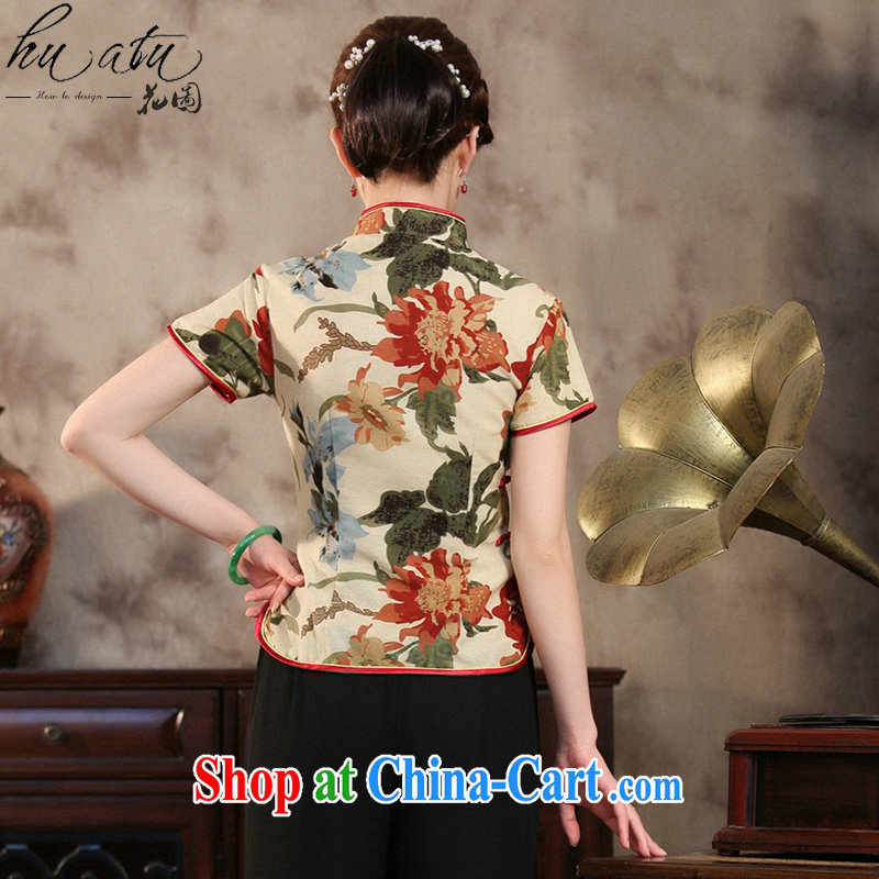 spend the summer new, Retro, Chinese Cotton dyeing and printing the commission short-sleeved improved cheongsam Chinese wind small, collared T-shirt such as the color 2 XL, figure, and shopping on the Internet