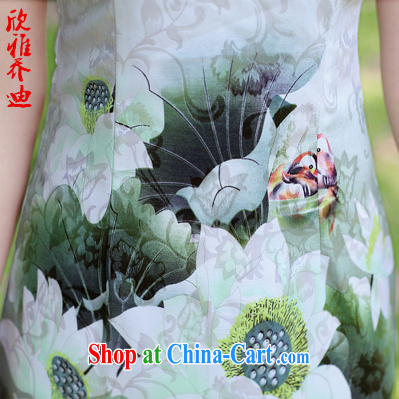 Yan, Jody 2015 summer new Korean lady large, fancy short-sleeve package and graphics thin cheongsam dress Green lotus 3 XL, Yan, Jody (XINYAJODI), and shopping on the Internet