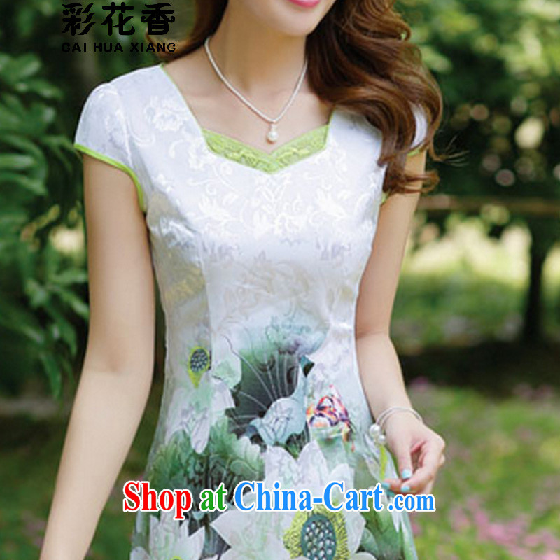 Colorful Flowers 2015 new products, female stamp dresses summer short-sleeved beauty retro national dresses package and 6659 emerald XXXL, flower (CAI HUA XIANG), online shopping